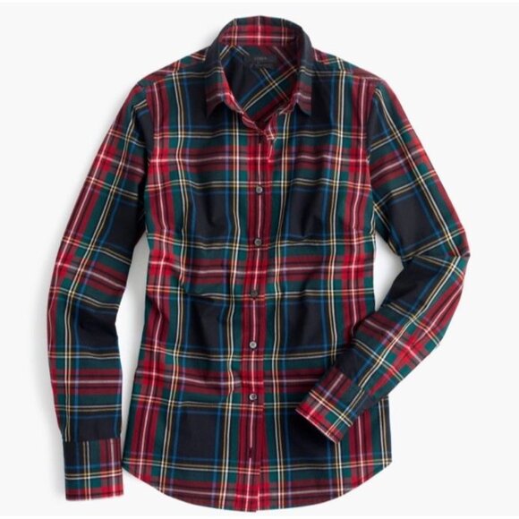 J Crew Shirt Womens 6 Black Red Stewart Tartan Plaid Slim Fit Button Up Top NWT - Picture 1 of 9